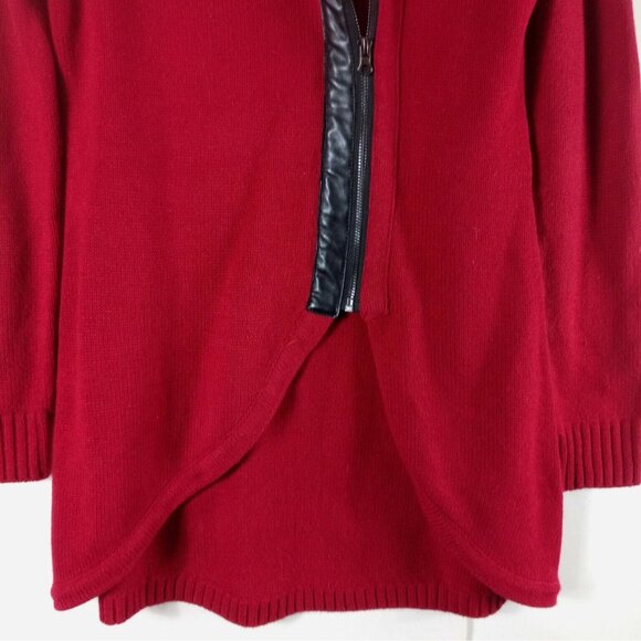 Red Venus Zipper Front Cardigan With Faux Leather Trim Womens Medium Edgy Chic - Picture 3 of 6